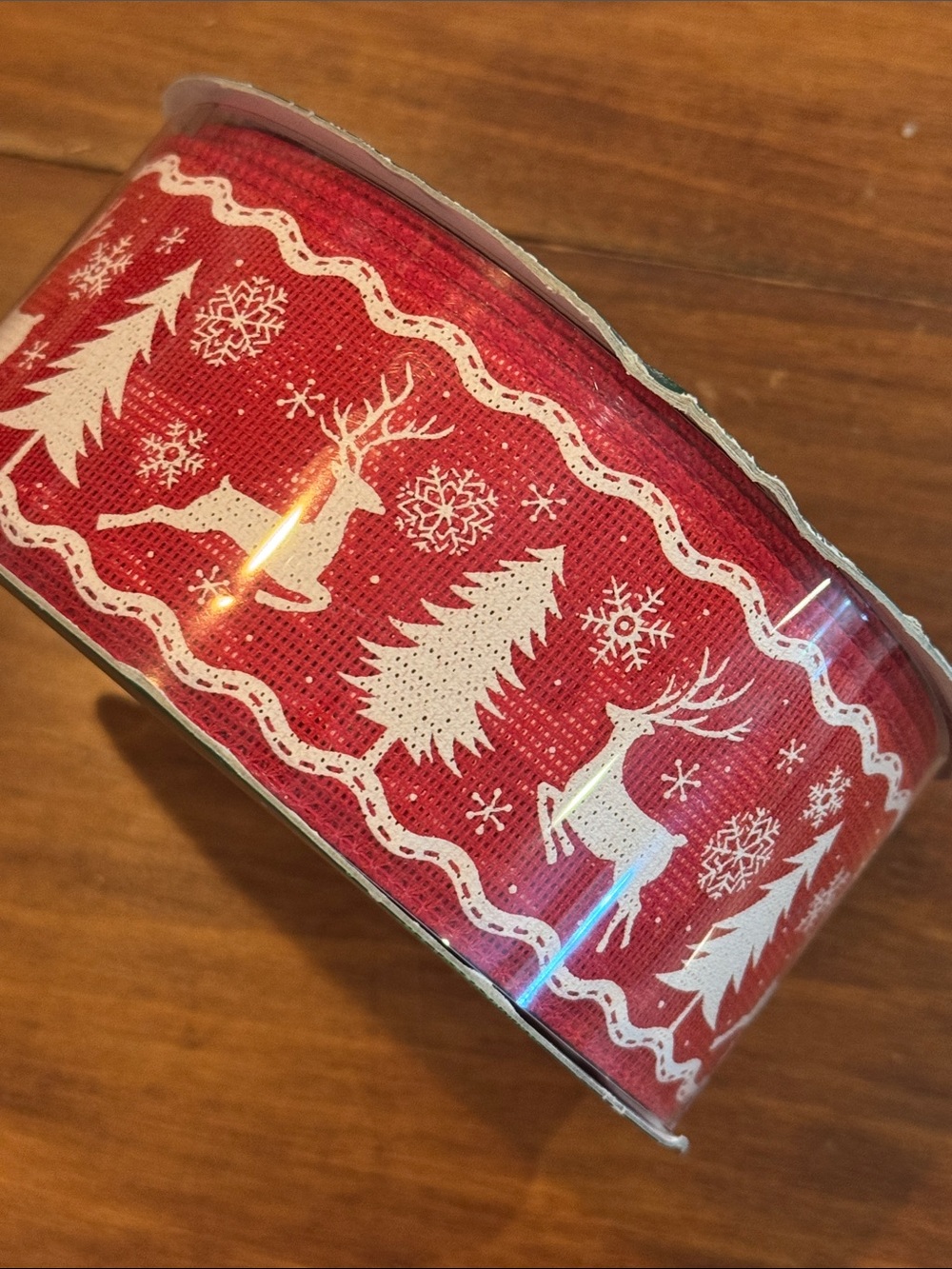 NEW Sealed Kirkland Signature Wired Tree Deer Red White 50 yd 2 1/2” Christmas